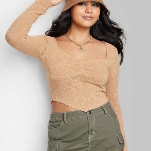 NWT - Long Sleeve Fitted Sweetheart Neck T-Shirt - Wild Fable